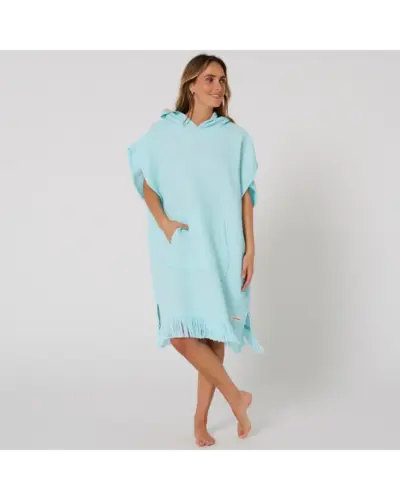 Waffle Womens Hooded Poncho - Aqua