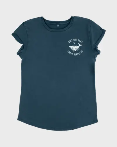 Save Our Seas Womens Rolled Sleeve Tee - Stone Washed Denim