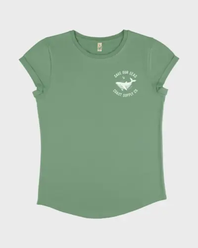 Save Our Seas Womens Rolled Sleeve Tee - Stone Washed Sage Green